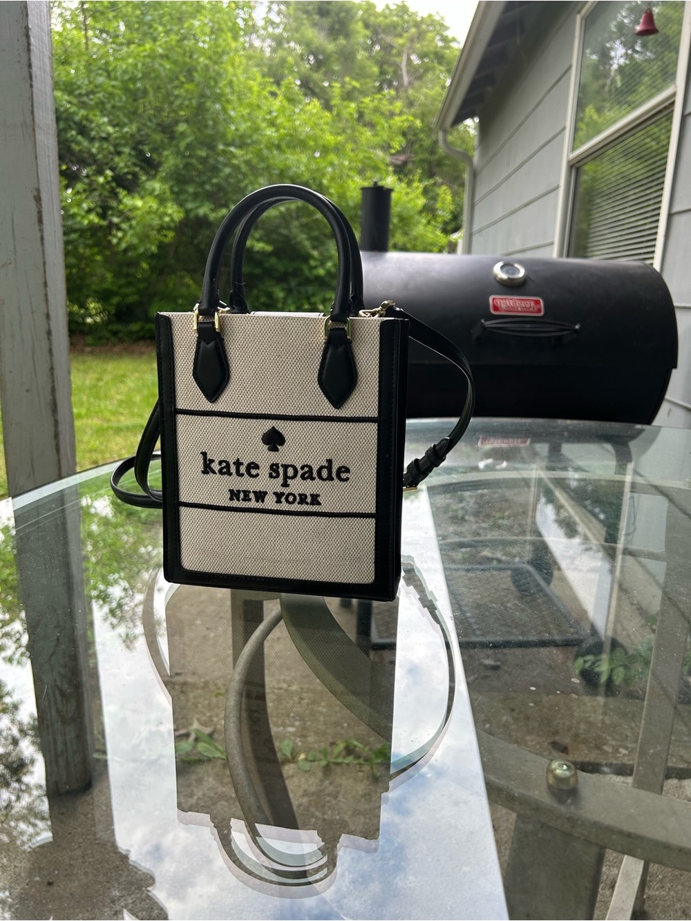 kate spade Black & Cream Canvas Mini Tote with Top Handles